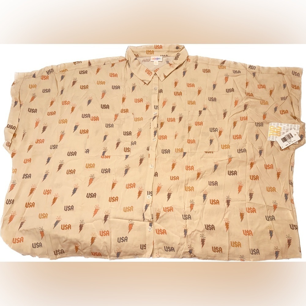 LuLaRoe button down short sleeve shirt 3XL super soft!  “USA” ⚡️Rayon​​ NWT​
